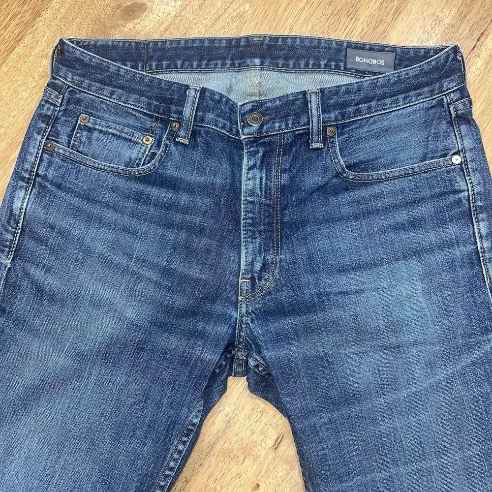 Bonobos Denim Men's Straight Leg Jeans - Size 34x36 Distressed Dark Wash